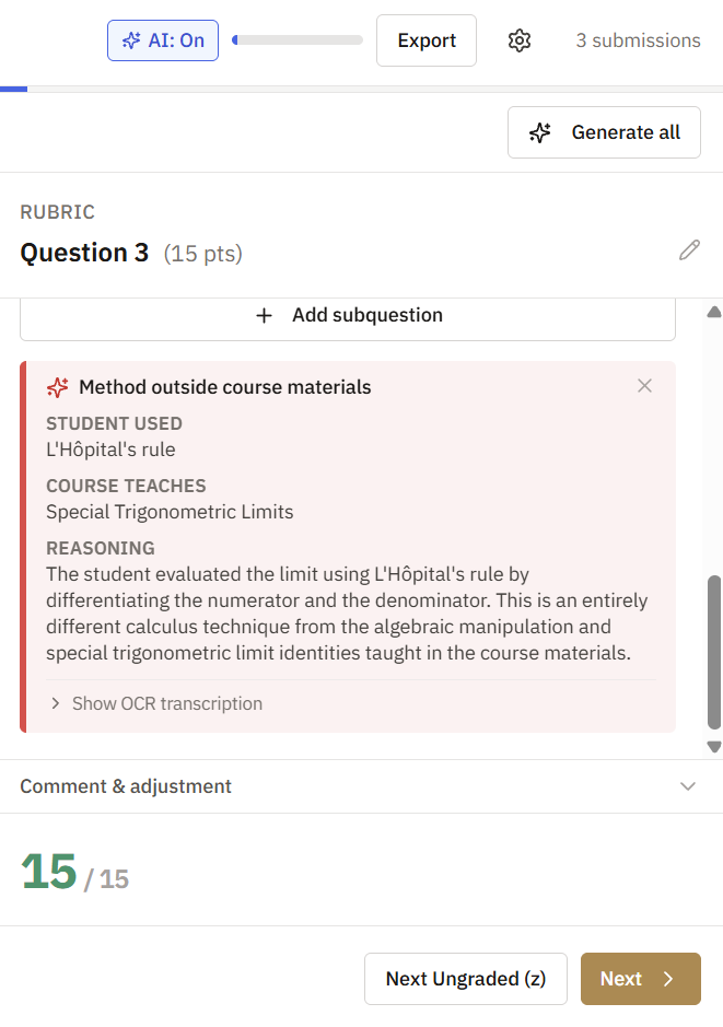 The analysis panel showing a red tier result alongside the reasoning behind it