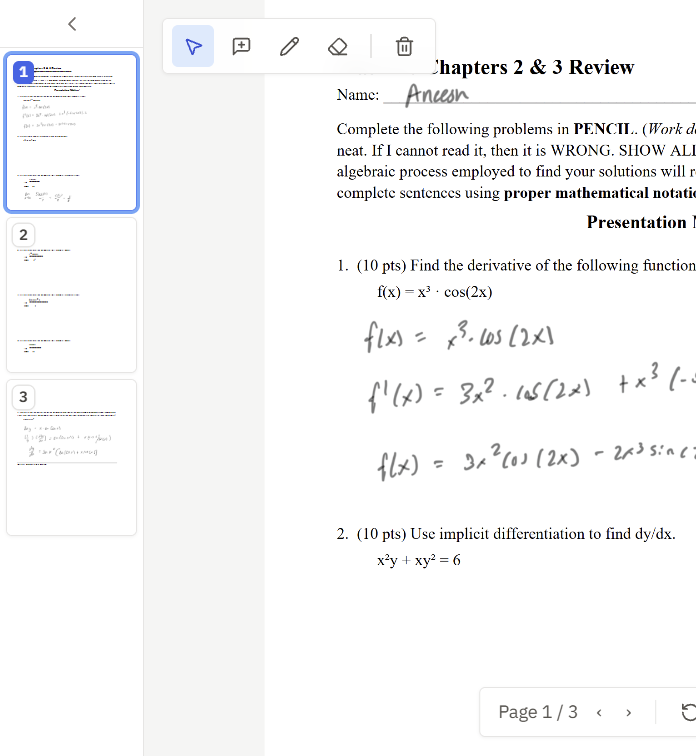 The page thumbnail rail expanded beside the submission viewer, showing each page in order
