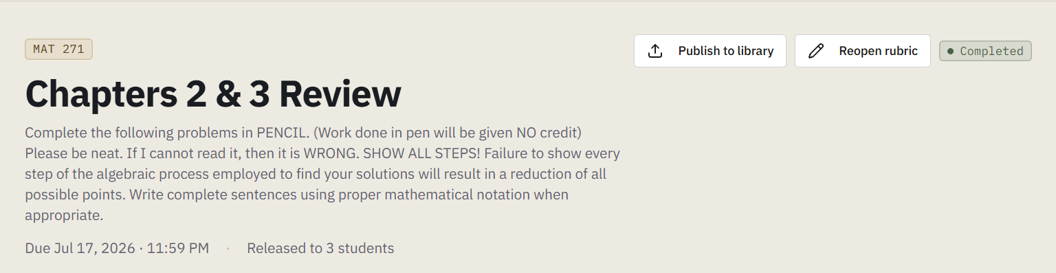 The publish to library dialog for an assignment's rubric